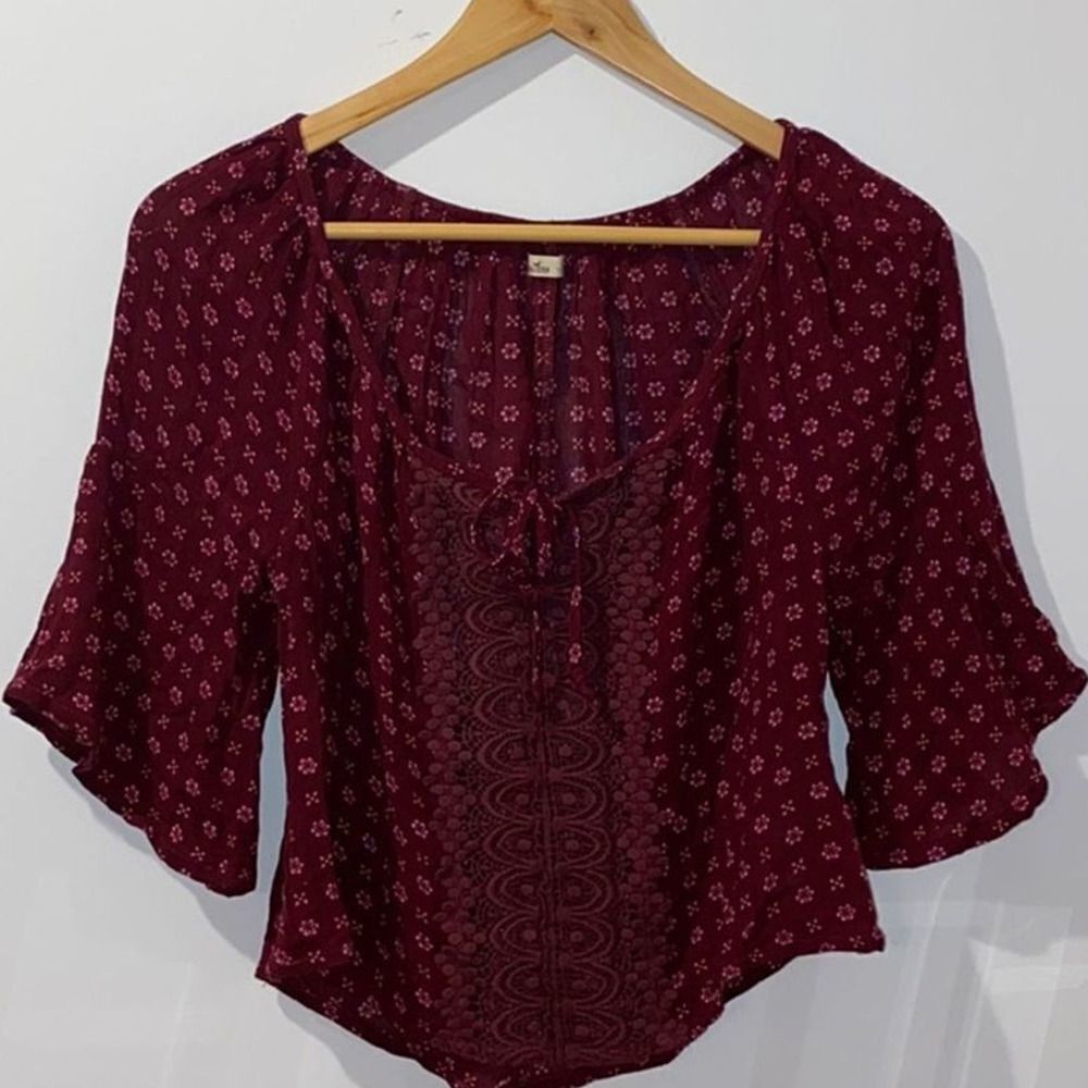 Hollister Burgundy Crop Top Vintage Shirt Top XS
